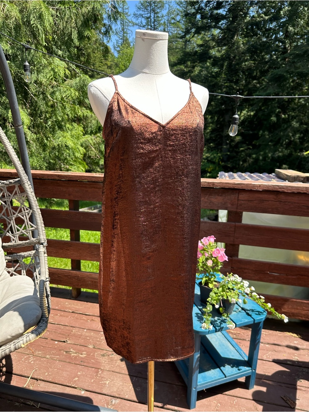 Copper Metallic Mini Dress A New Day M - Perfect for Fall Layering!